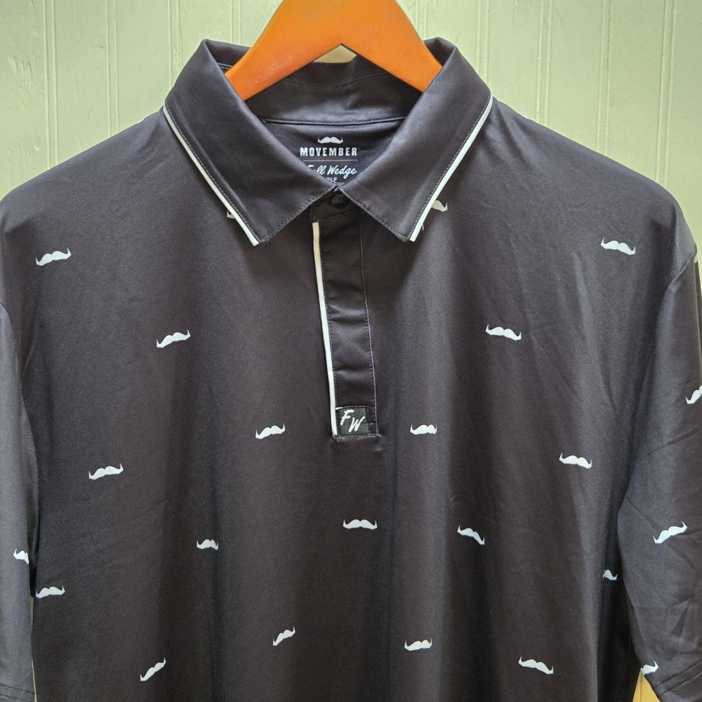 Full Wedge Golf Movember Polo Shirt Mens XL Black Mustache IKO Logo Golf Top